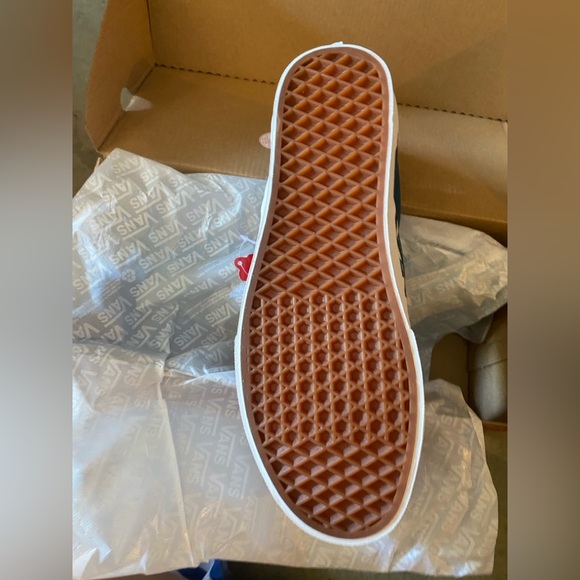 VANS Classic Slip On Checkerboard Skate Shoes, Blue Coral/True White - Picture 5 of 8